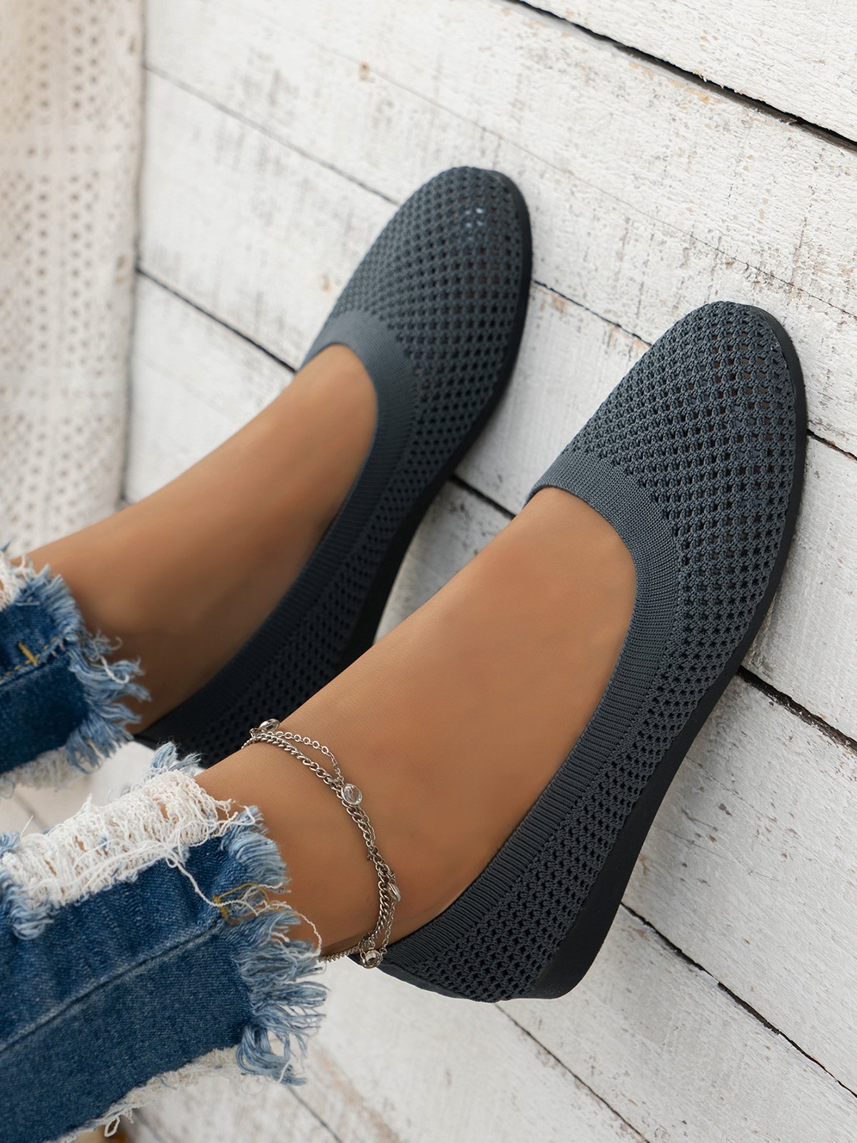 Atmungsaktiv Ausgehöhlt Textil Lässig Flache Schuhe