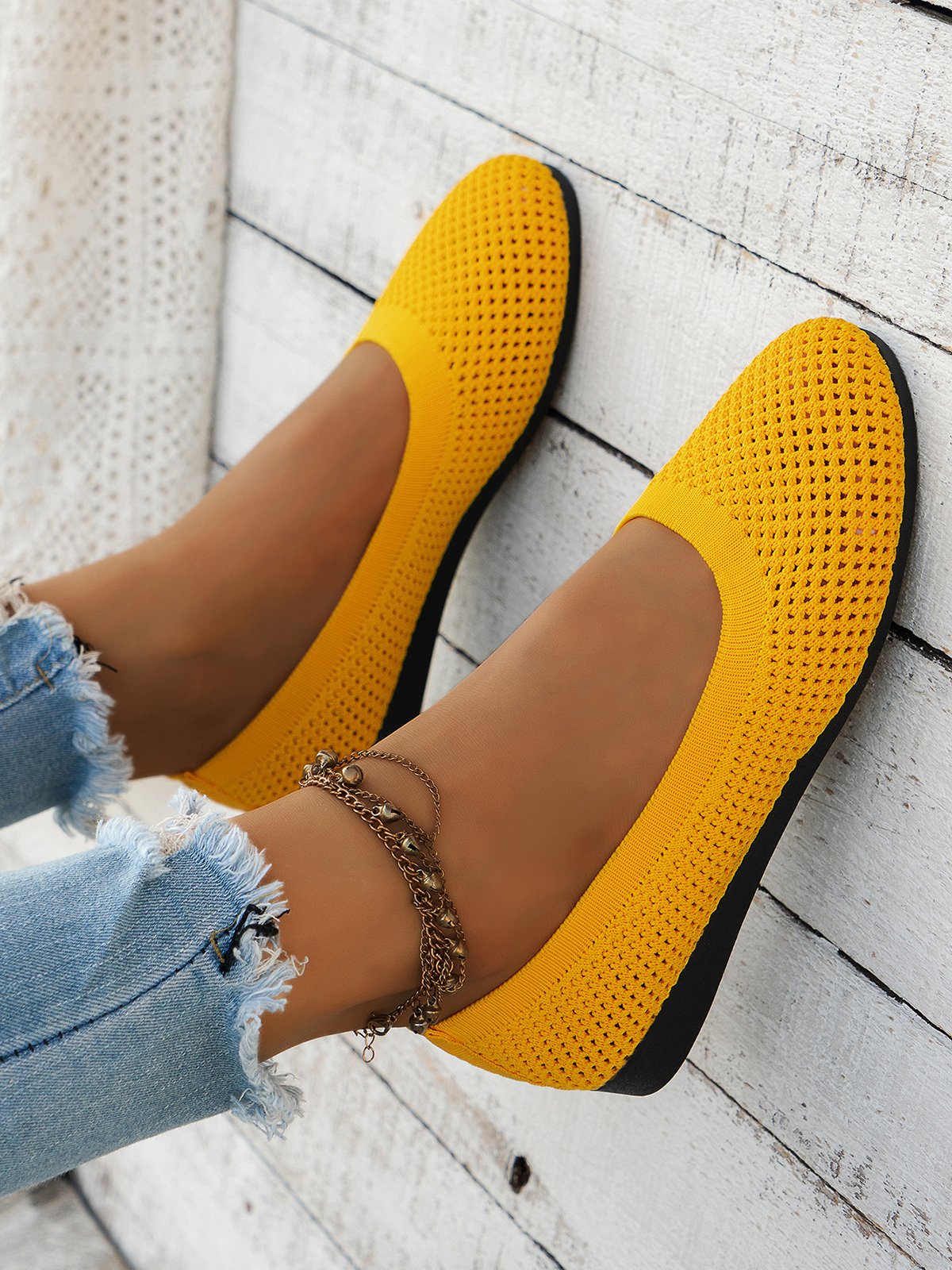 Atmungsaktiv Ausgehöhlt Textil Lässig Flache Schuhe