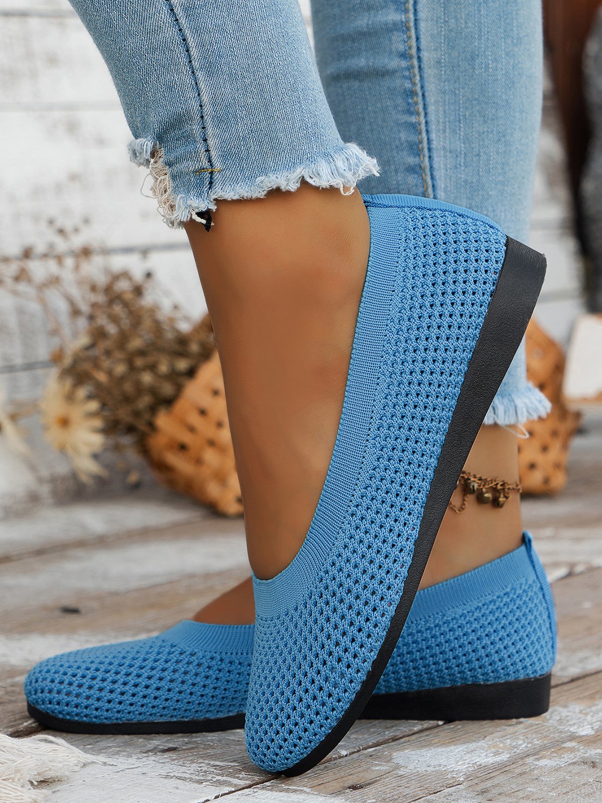 Atmungsaktiv Ausgehöhlt Textil Lässig Flache Schuhe