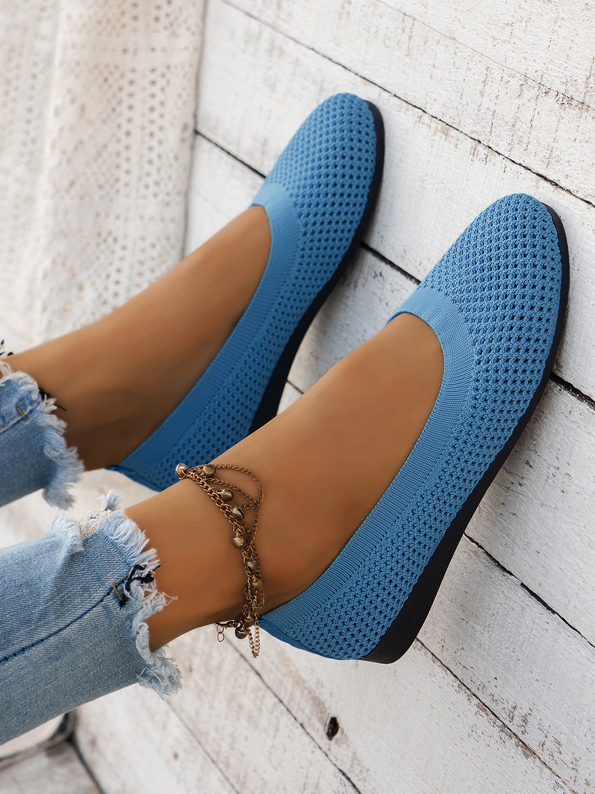 Atmungsaktiv Ausgehöhlt Textil Lässig Flache Schuhe