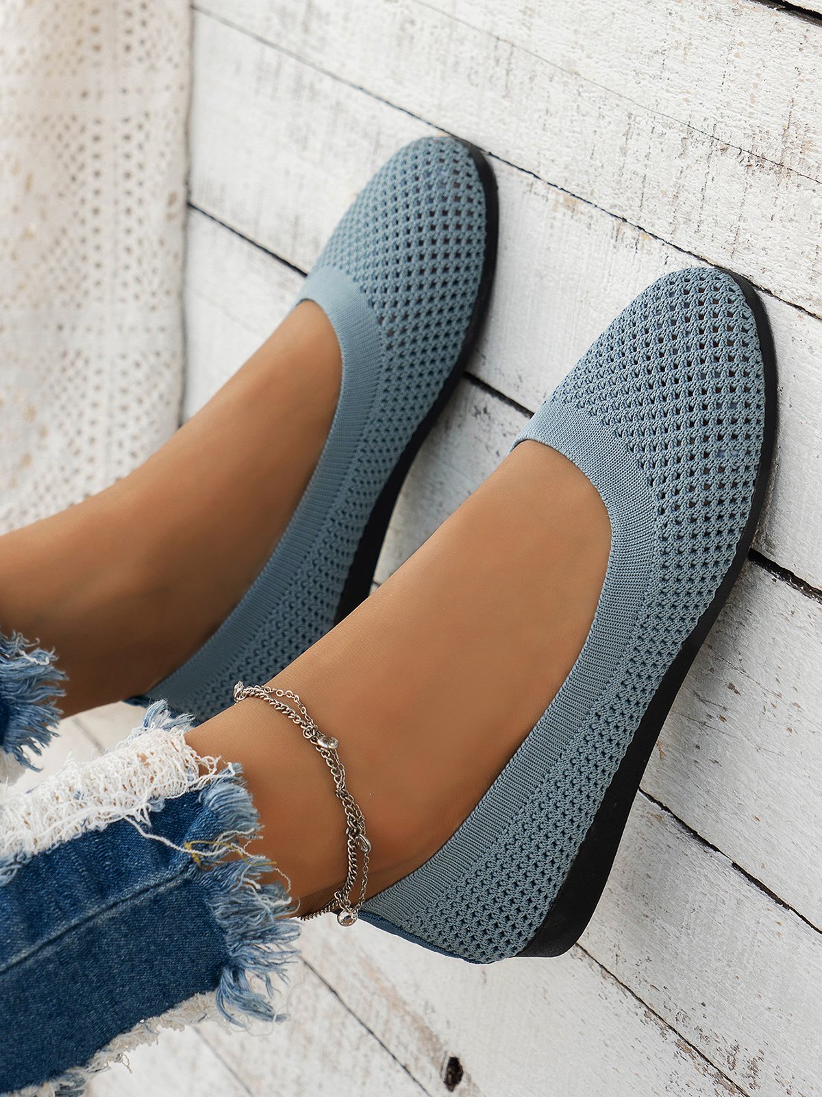 Atmungsaktiv Ausgehöhlt Textil Lässig Flache Schuhe