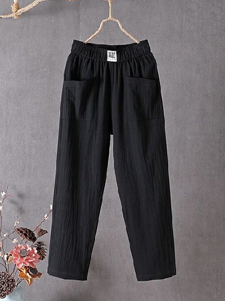 Baumwolle Lässig Unifarben Weit Hose