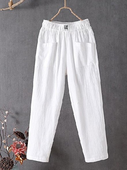 Baumwolle Lässig Unifarben Weit Hose
