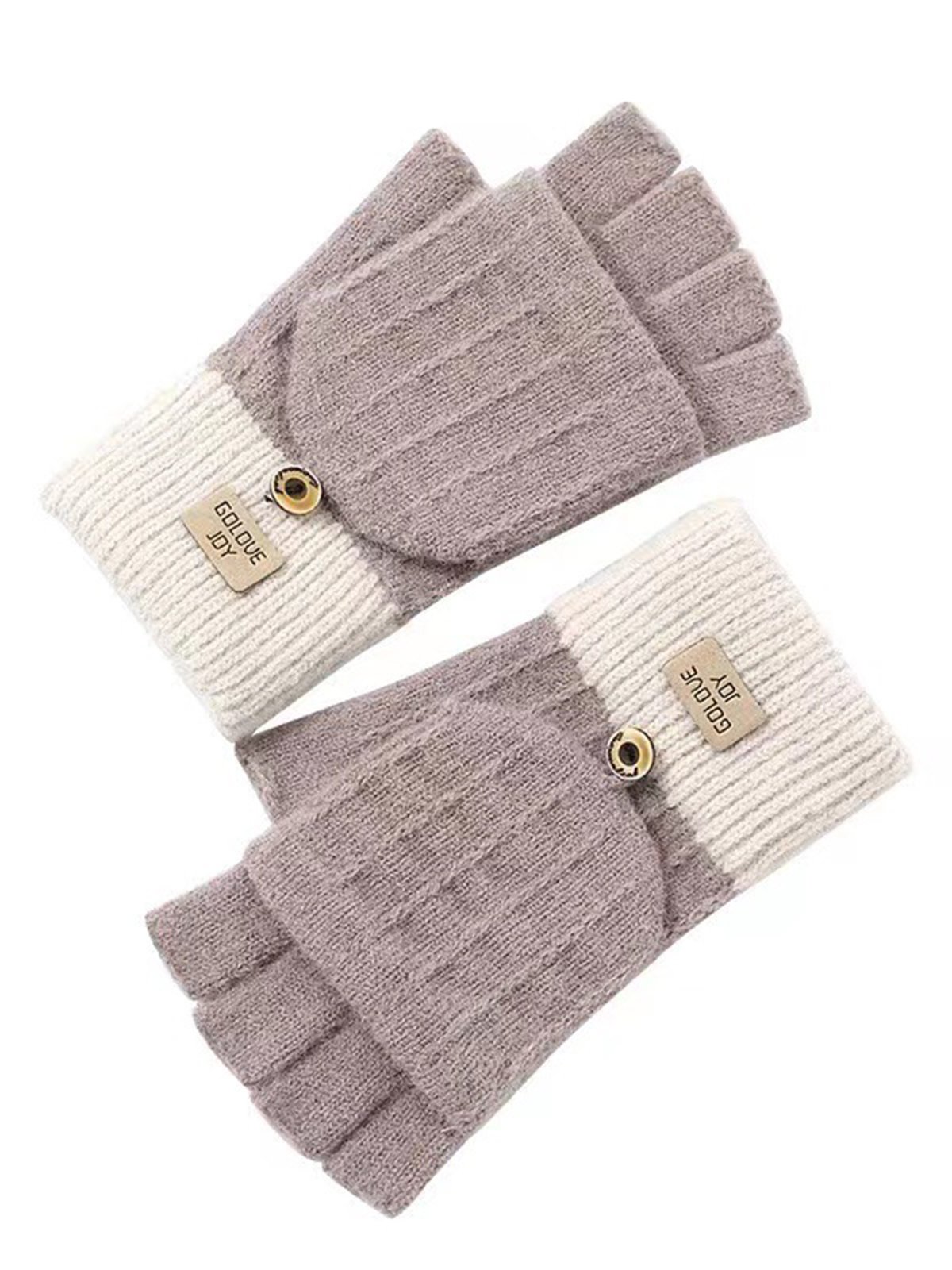 Kontrast Farbe Patchwork Knopf Klappe BAUMWOLLMISCHUNG Vlies Warm Handschuhe