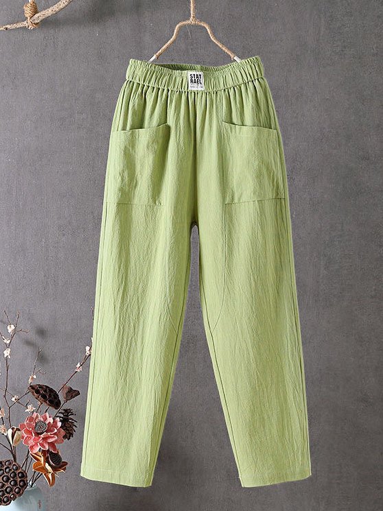 Baumwolle Lässig Unifarben Weit Hose