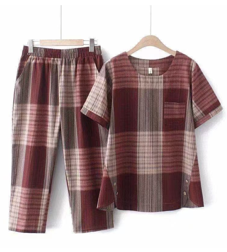 Schnalle Kariert Lässig Bluse mit Hose Zweiteiliges Set