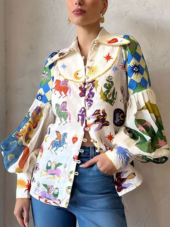 Pop Kunst Print Hemdkragen Lässig Bluse