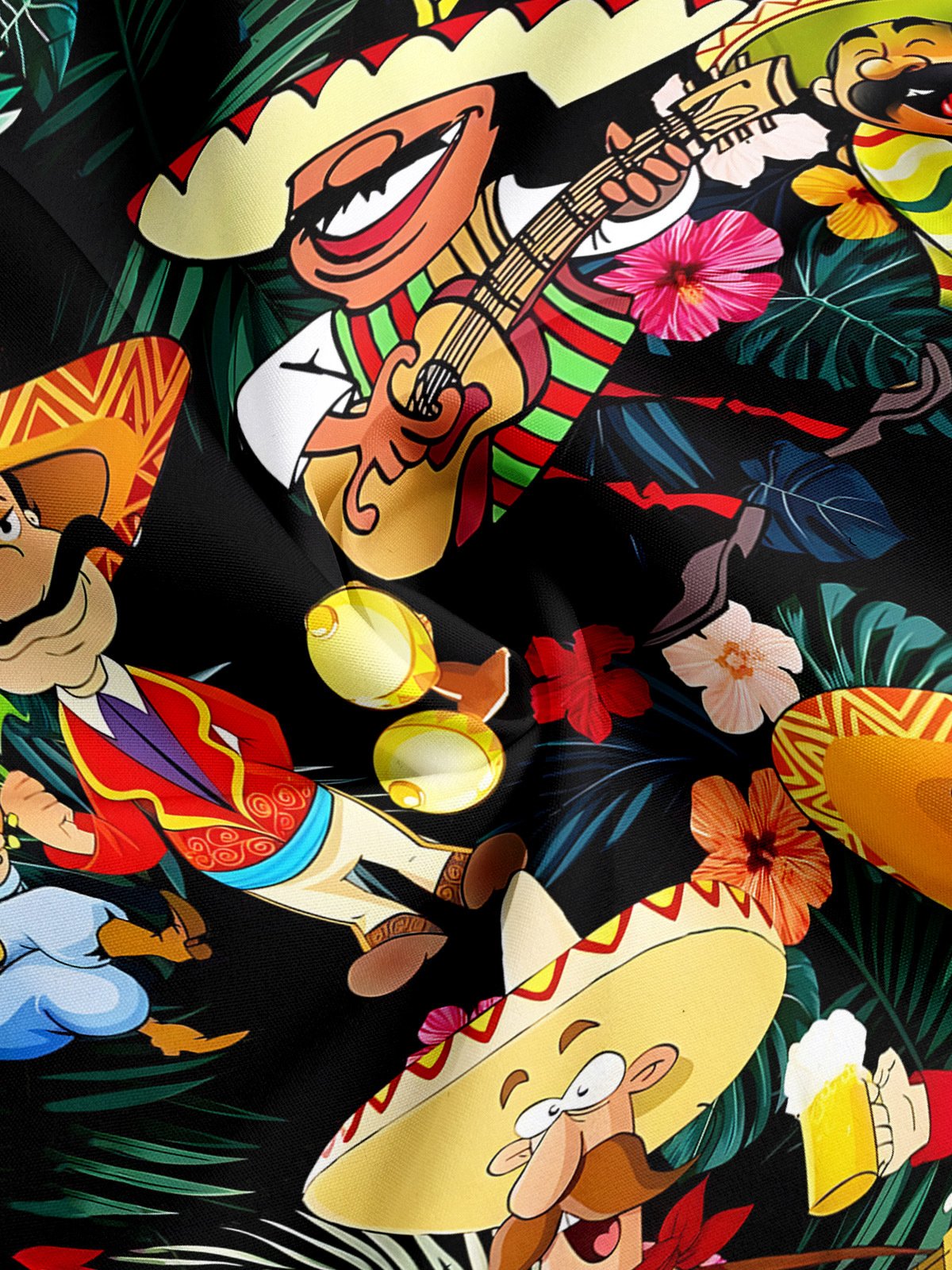 Mexikaner Kultur Sombrero Gitarre Bier Kurzarm Aloha Bluse