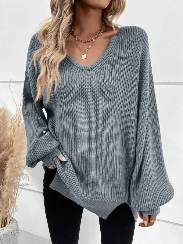 Weit Unifarben Acryl Lässig Glockenärmel Pullover
