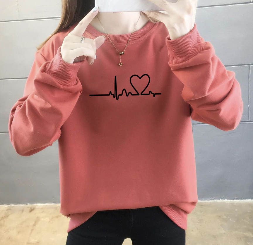 liebes Herz Langarm Rundhals Lässig Sweatshirt