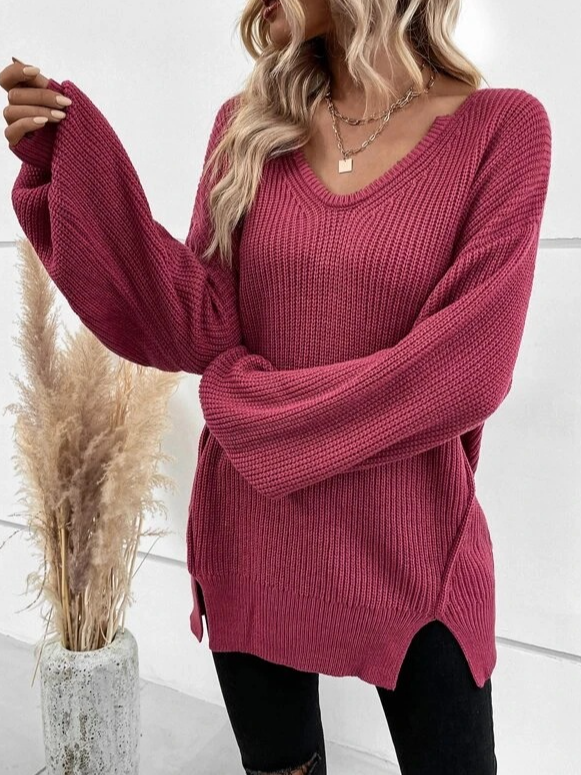 Weit Unifarben Acryl Lässig Glockenärmel Pullover
