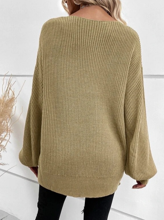 Weit Unifarben Acryl Lässig Glockenärmel Pullover