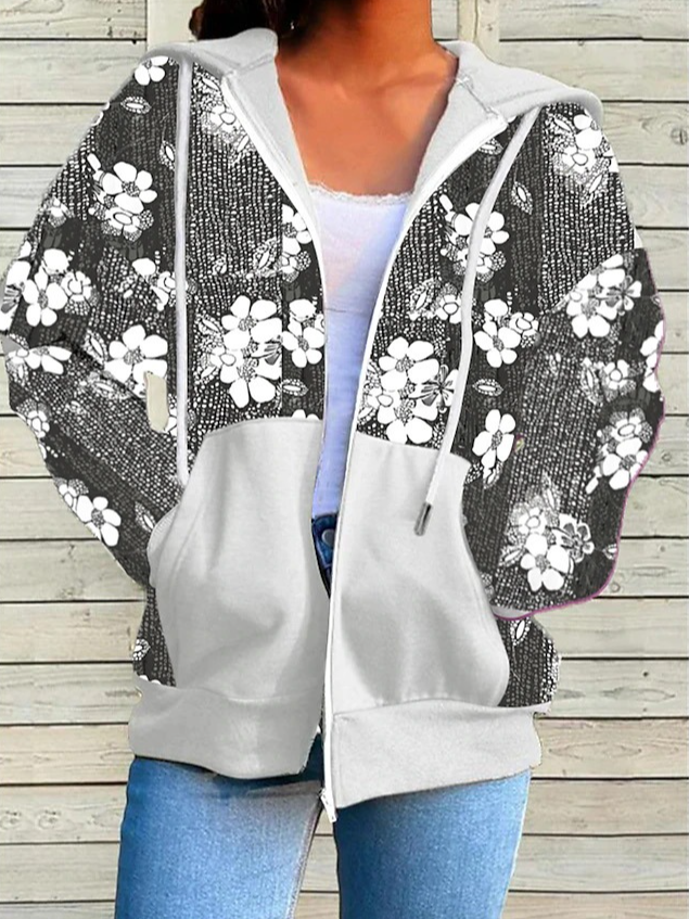 Print Damen Reißverschluss Kapuze Lässig Sweatshirt