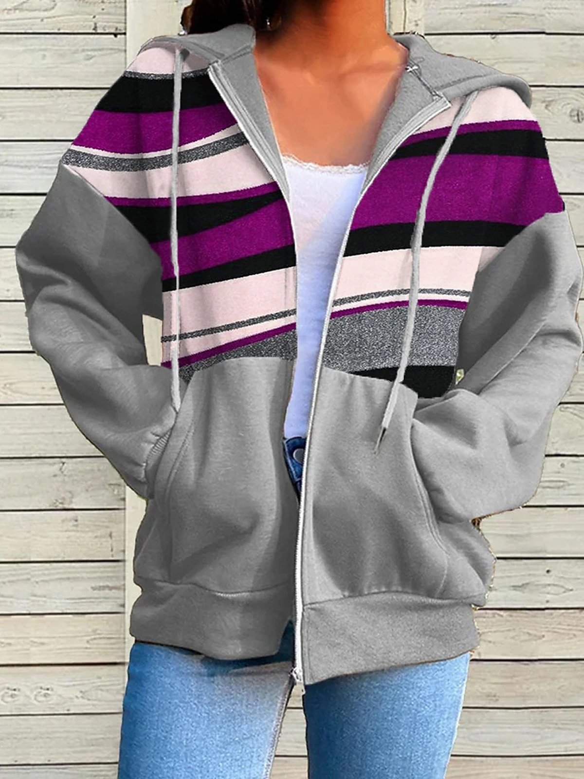 Weit Tasche Patchwork Lässig Farbblock Jacke