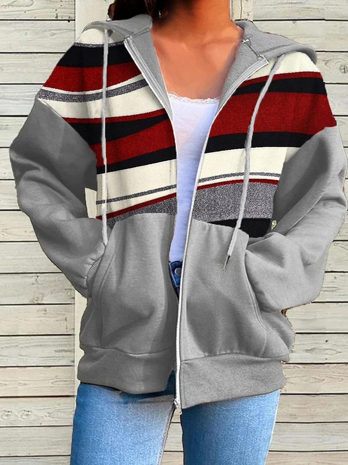 Weit Tasche Patchwork Lässig Farbblock Jacke