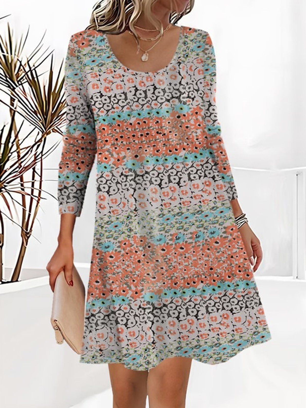 Geblümt Freizeitkleid Mit Nein