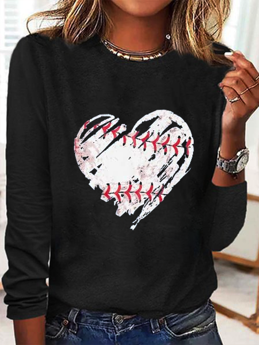 Baseball Shirts Damen Spiel Tag Bluse Baseball Herz Grafik Regelmäßige Passform Lässig Langarm Bluse