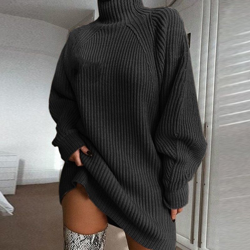 Spitze Weit Rollkragen Lässig Strickkleid Mit Nein