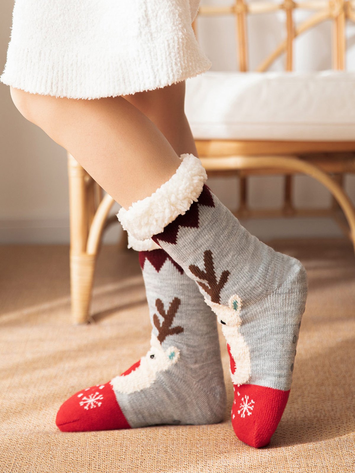 Weihnachten Kartoon Elch verdicken Rutschfest Socken für den Boden