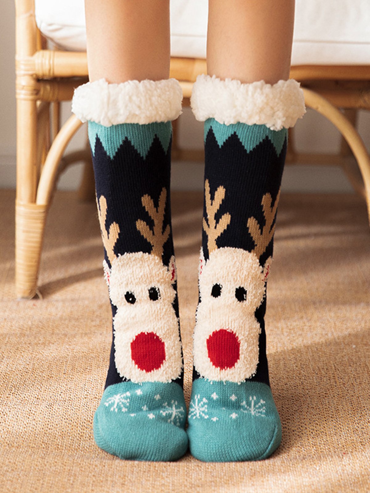 Weihnachten Kartoon Elch verdicken Rutschfest Socken für den Boden