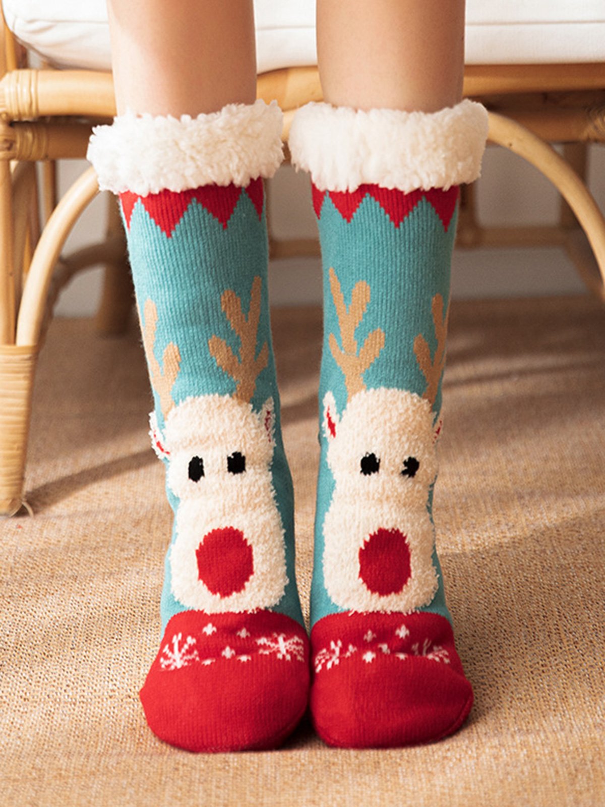 Weihnachten Kartoon Elch verdicken Rutschfest Socken für den Boden