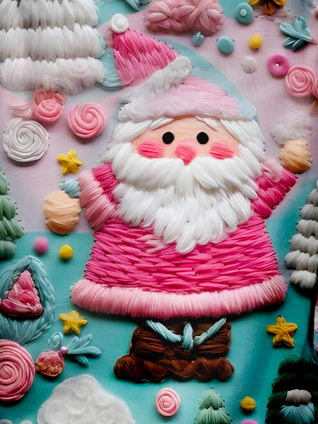 Pink Weihnachtsmann Muster Regelmäßige Passform Lässig Langarm Print Bluse