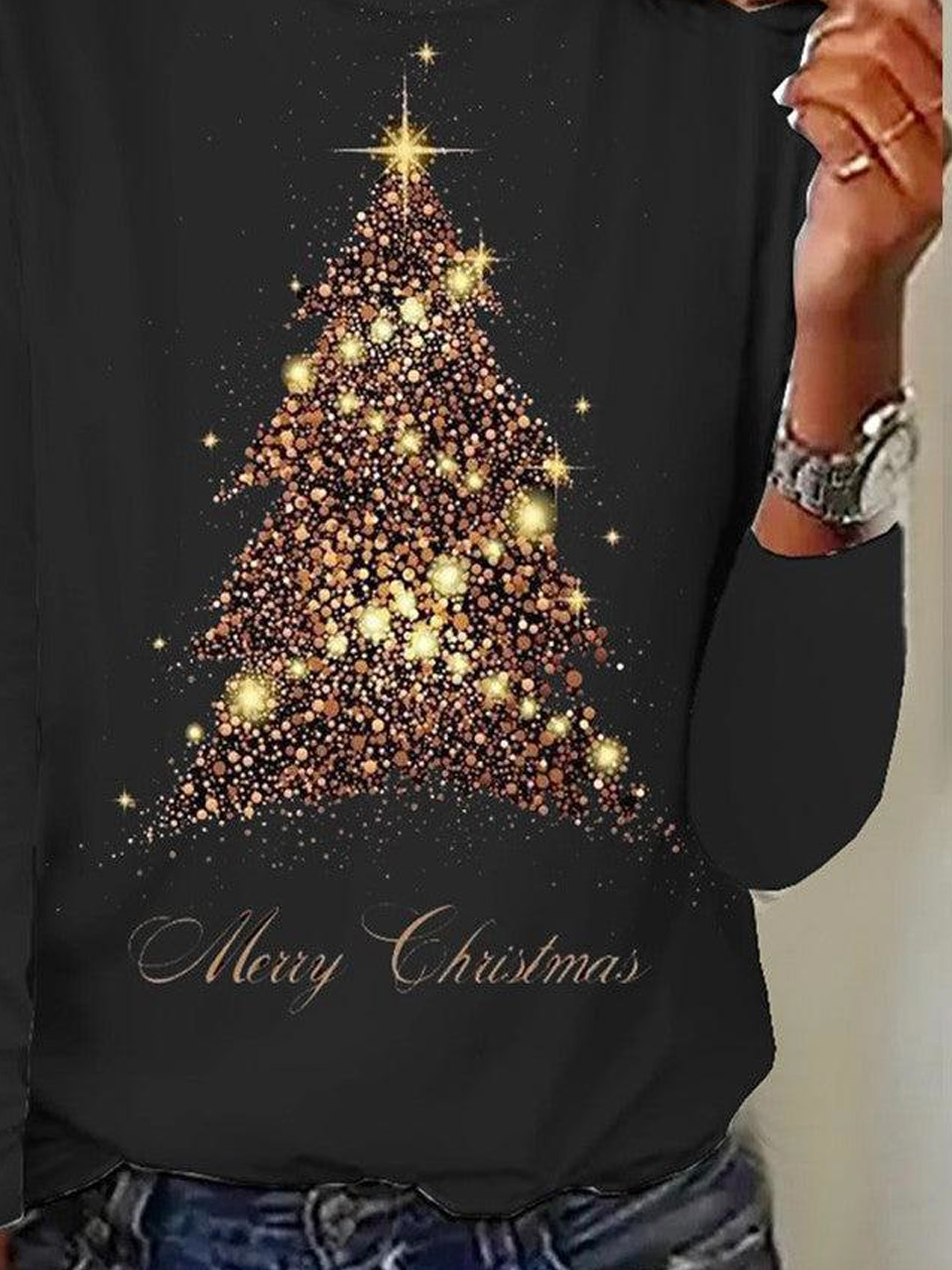 Weihnachten Lässig Weit Rundhals T-Shirt