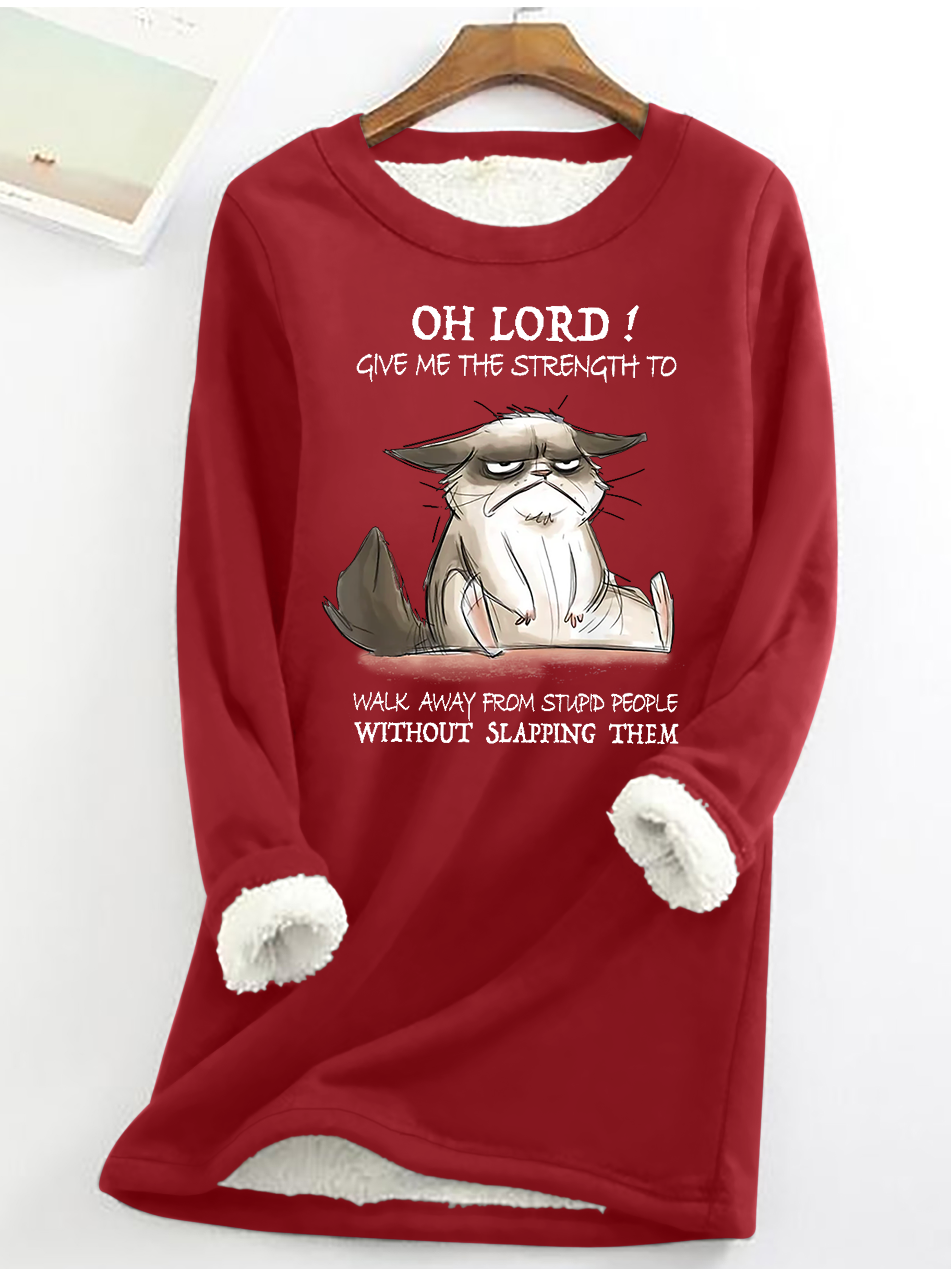 Damen LUSTIGES WORT Oh Herr geben Mir das Stärke zu gehen Weg von Dumm Menschen ohne Ohrfeigen Sie Katze Lässig Rundhals Sweatshirt