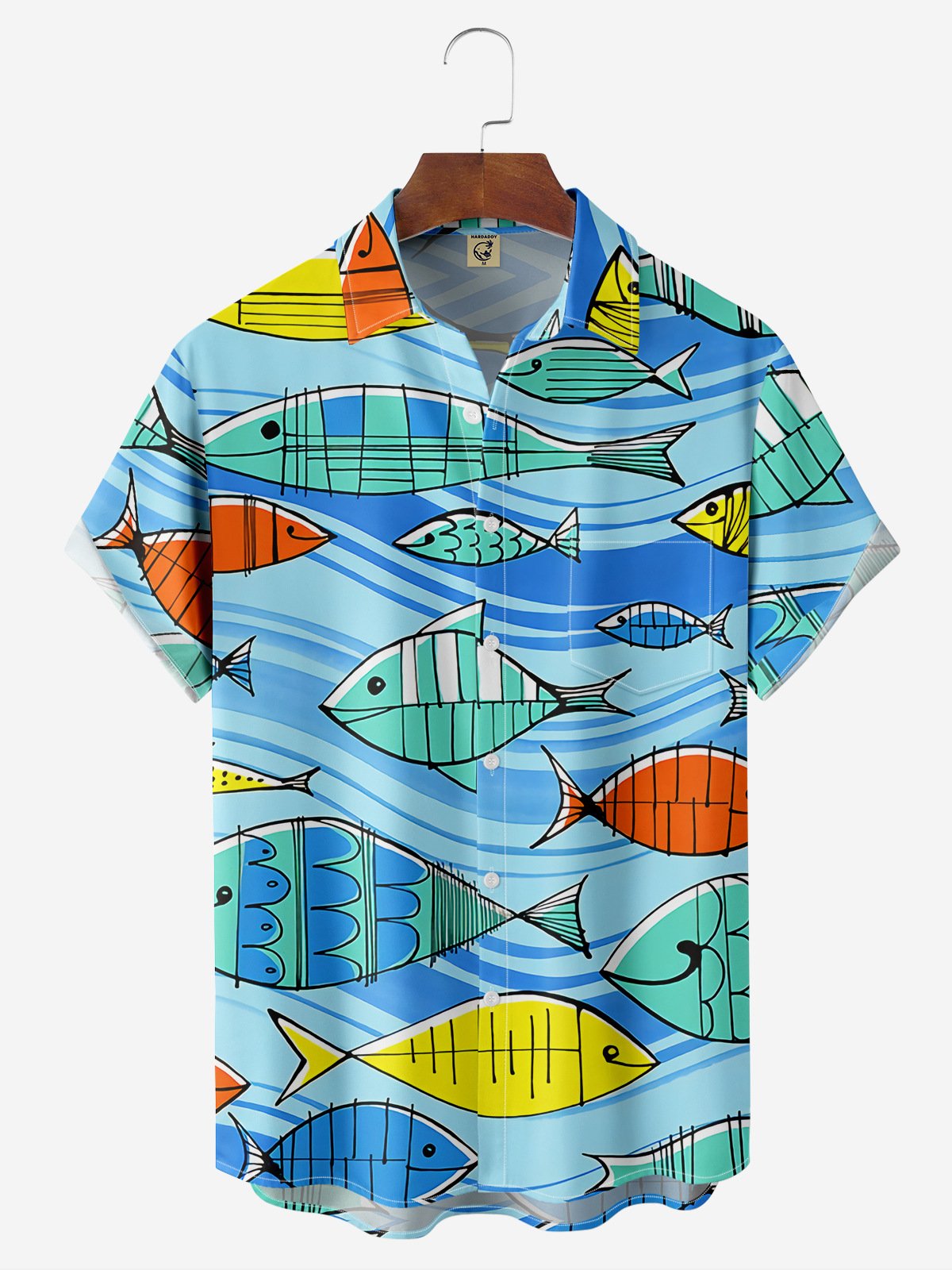 Fisch Brusttasche Kurzarm Hawaiische Bluse