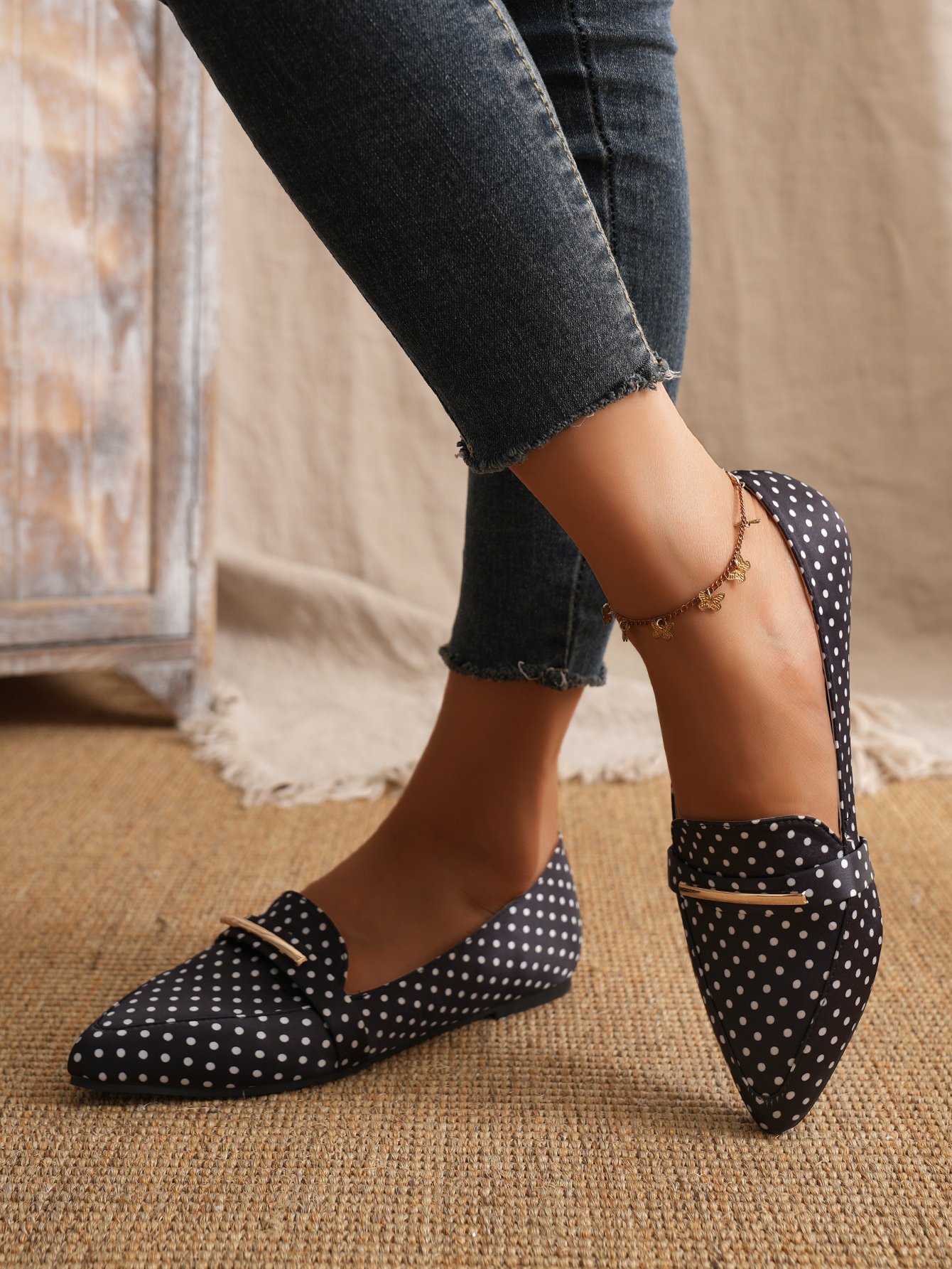 Metall Dekor Polka Dots Slip On Schuhe