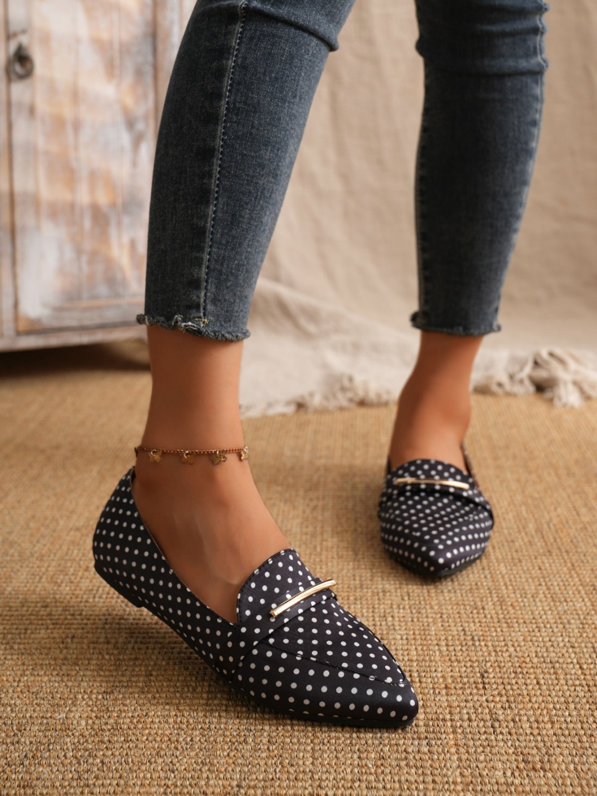 Metall Dekor Polka Dots Slip On Schuhe