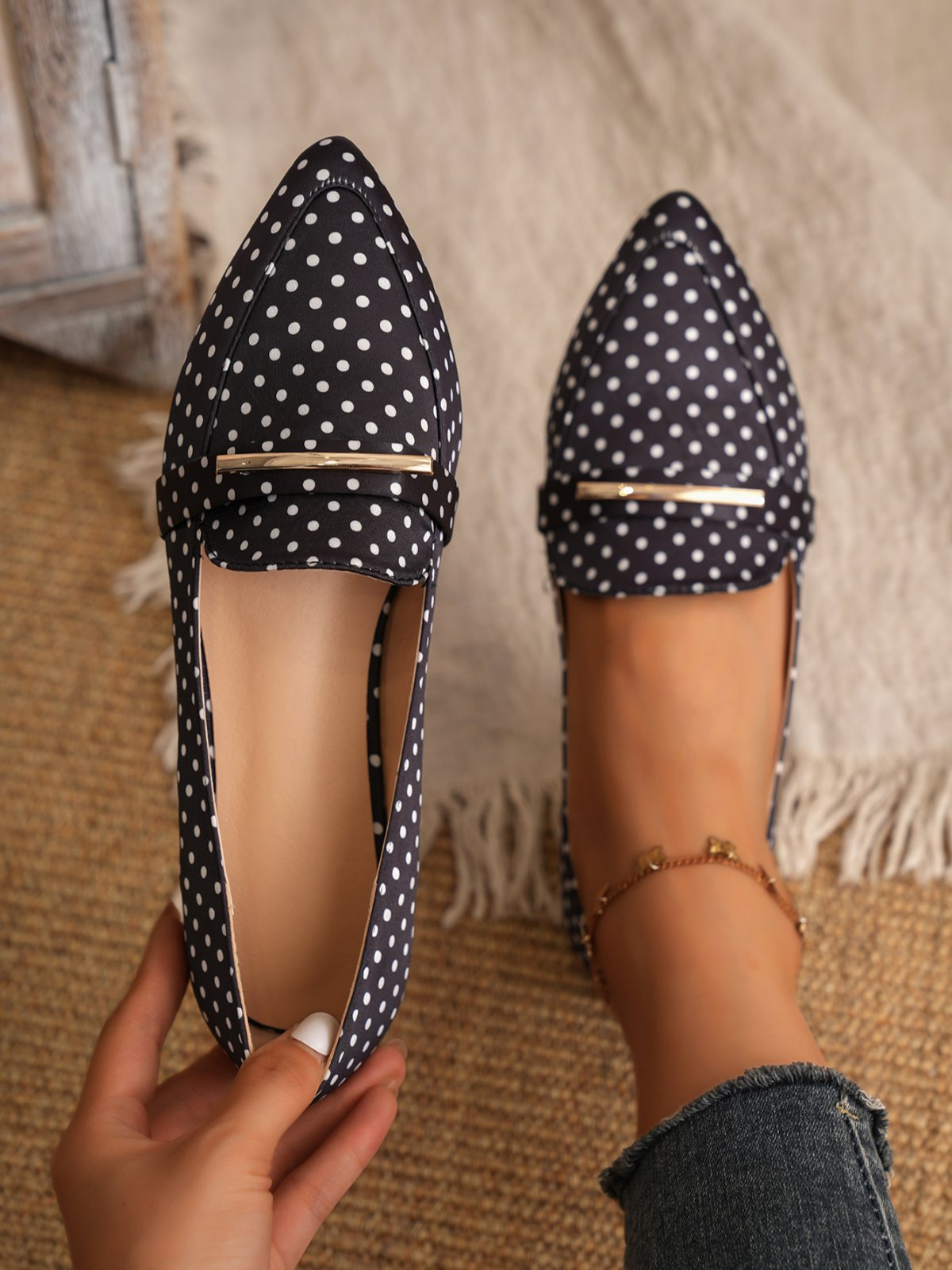 Metall Dekor Polka Dots Slip On Schuhe