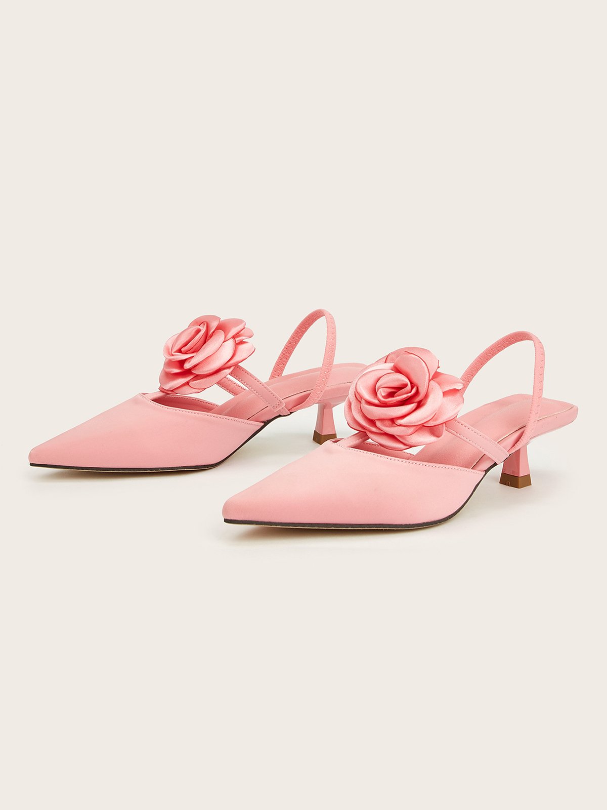 Elegant Rosa Satin Kätzchen Stöckel Slingback Pumps