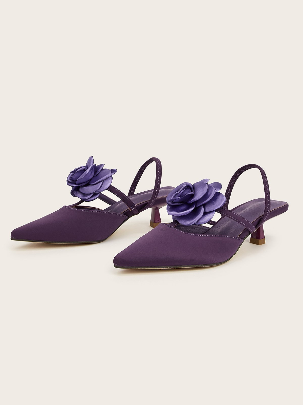 Elegant Rosa Satin Kätzchen Stöckel Slingback Pumps