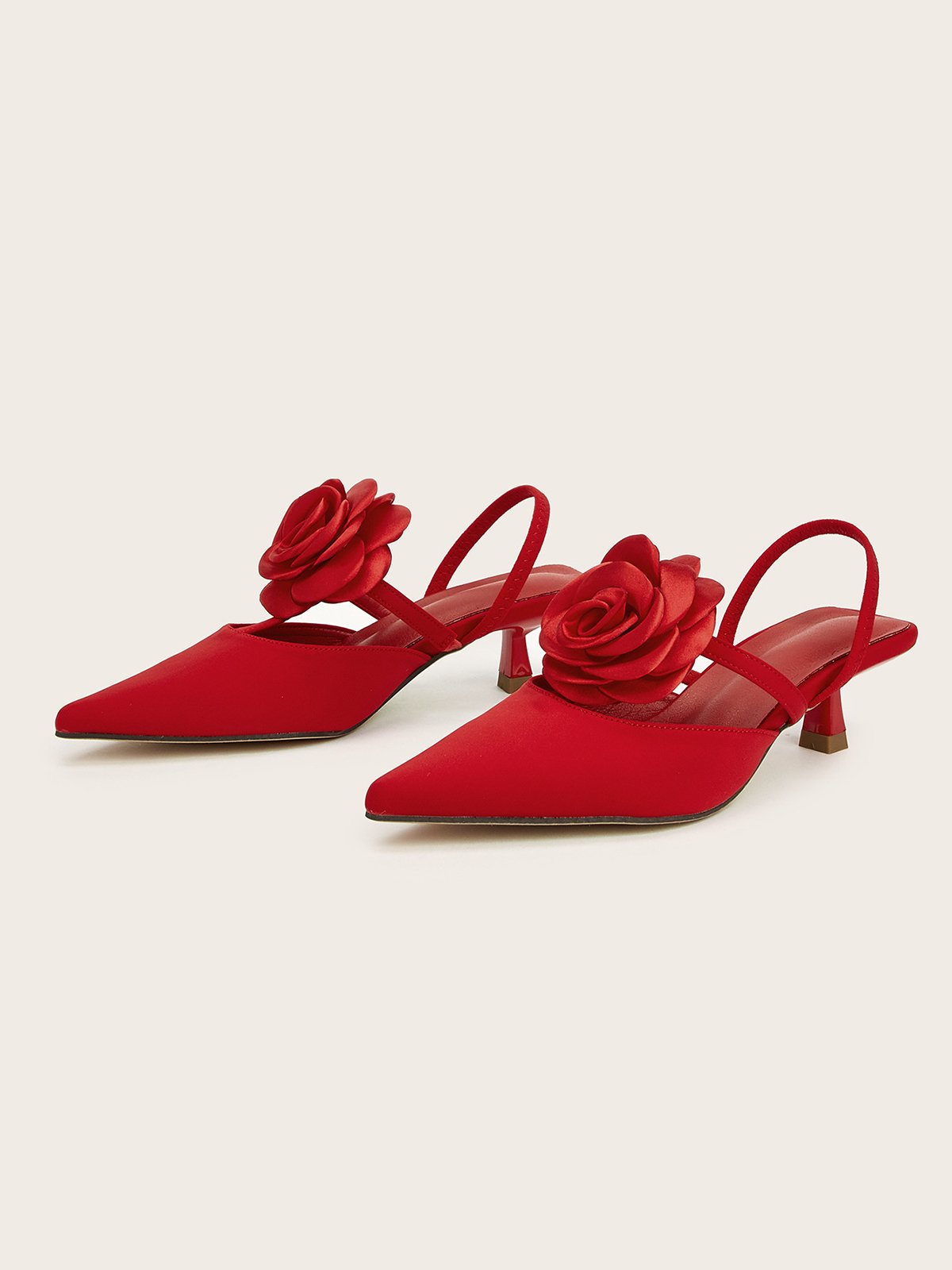 Elegant Rosa Satin Kätzchen Stöckel Slingback Pumps