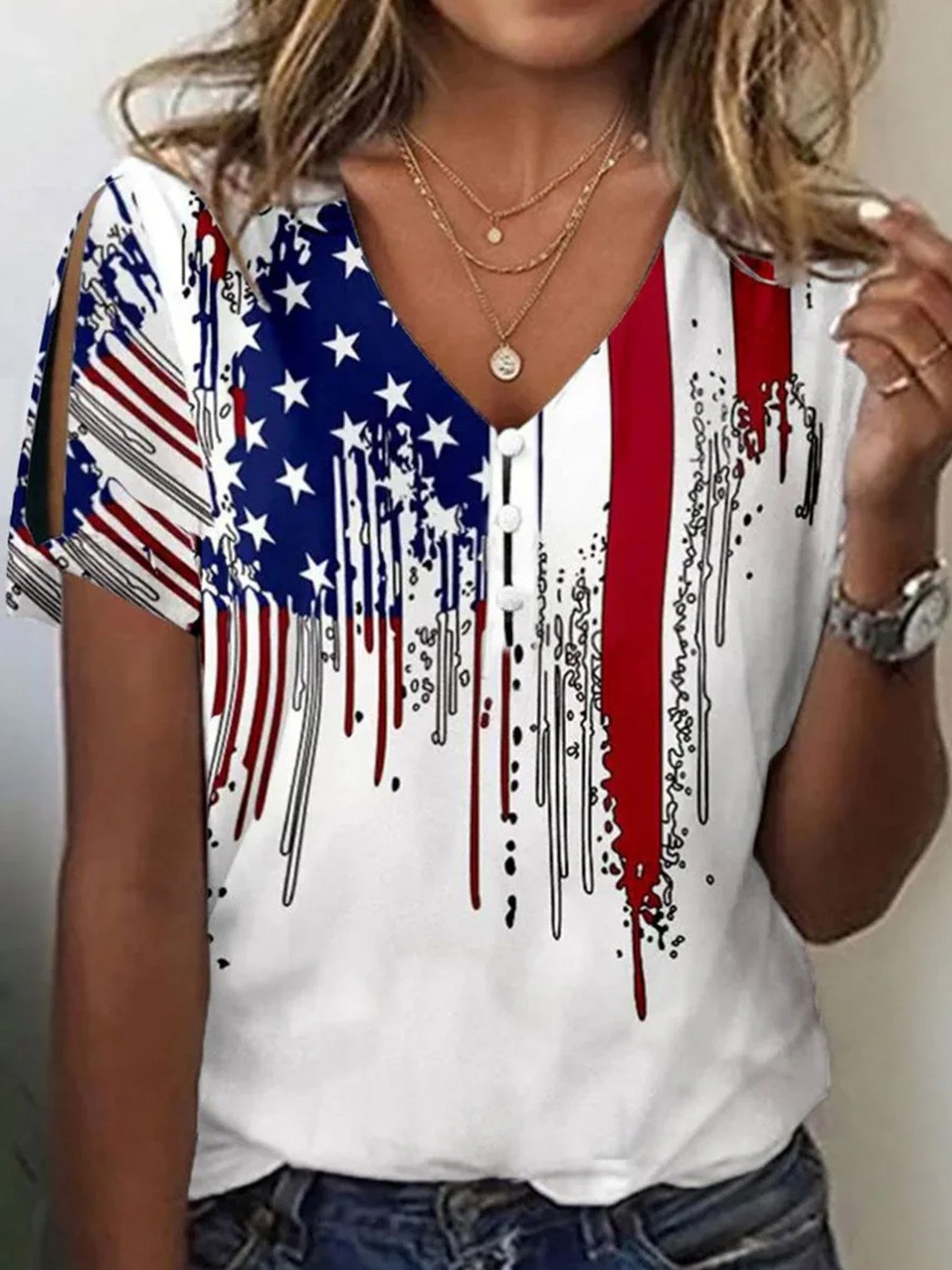 Lässig Amerika-Flagge T-Shirt