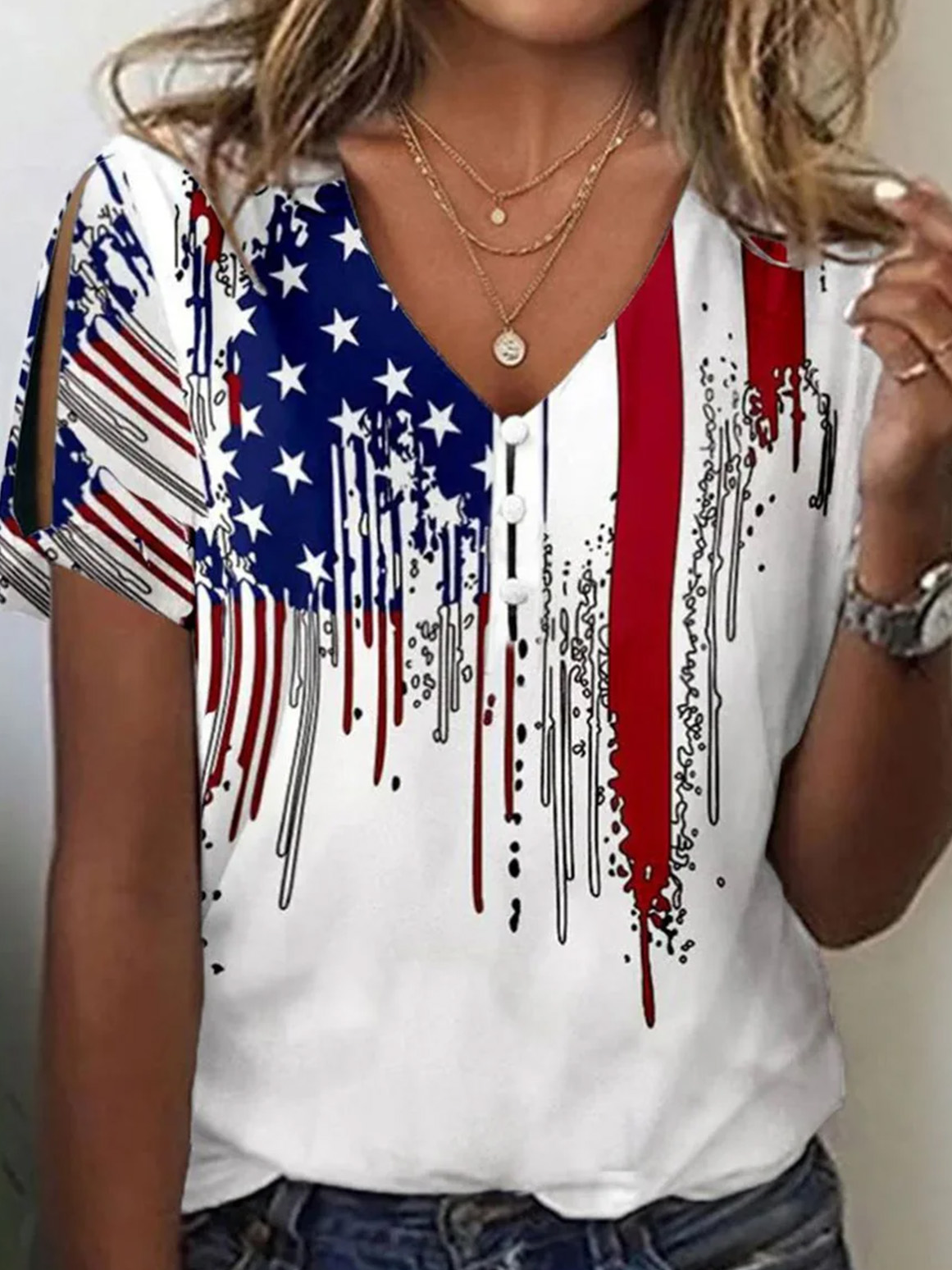 Lässig Amerika-Flagge T-Shirt