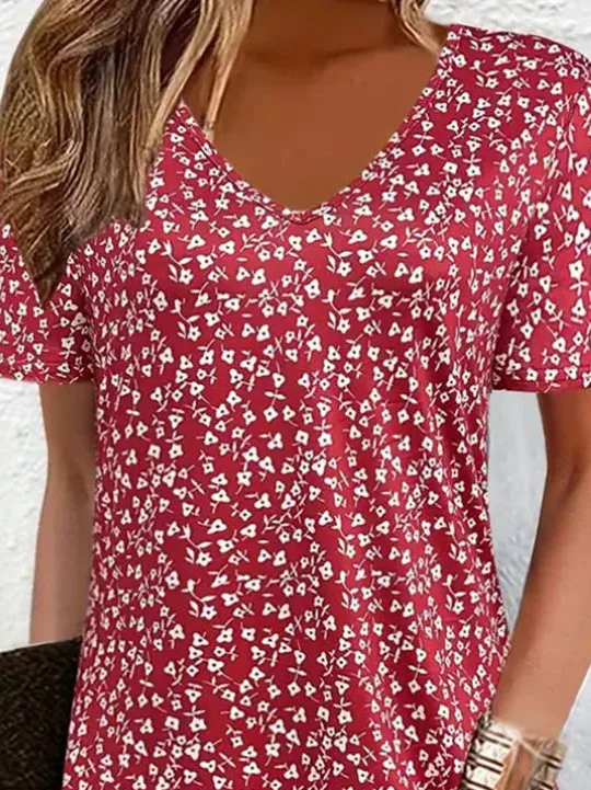 Jersey Lässig Weit Blumen Kleid