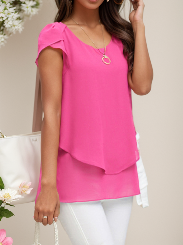 Damen Kurzarm Bluse Sommer Chiffon Rundhals Täglich Ausgehen Oberteile