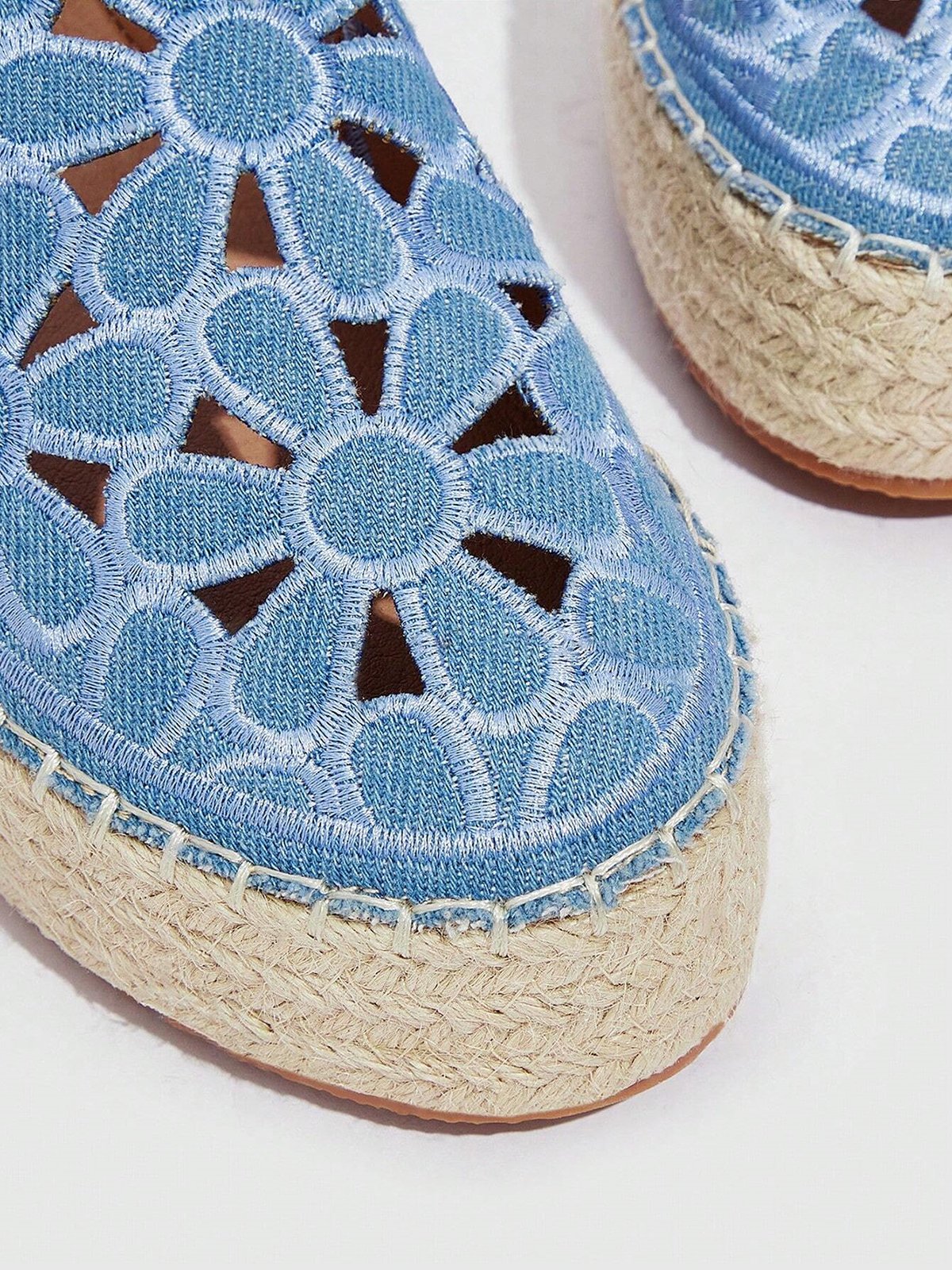 Ausgehöhlt Blumenstickerei Plateau Espadrille Maultiere