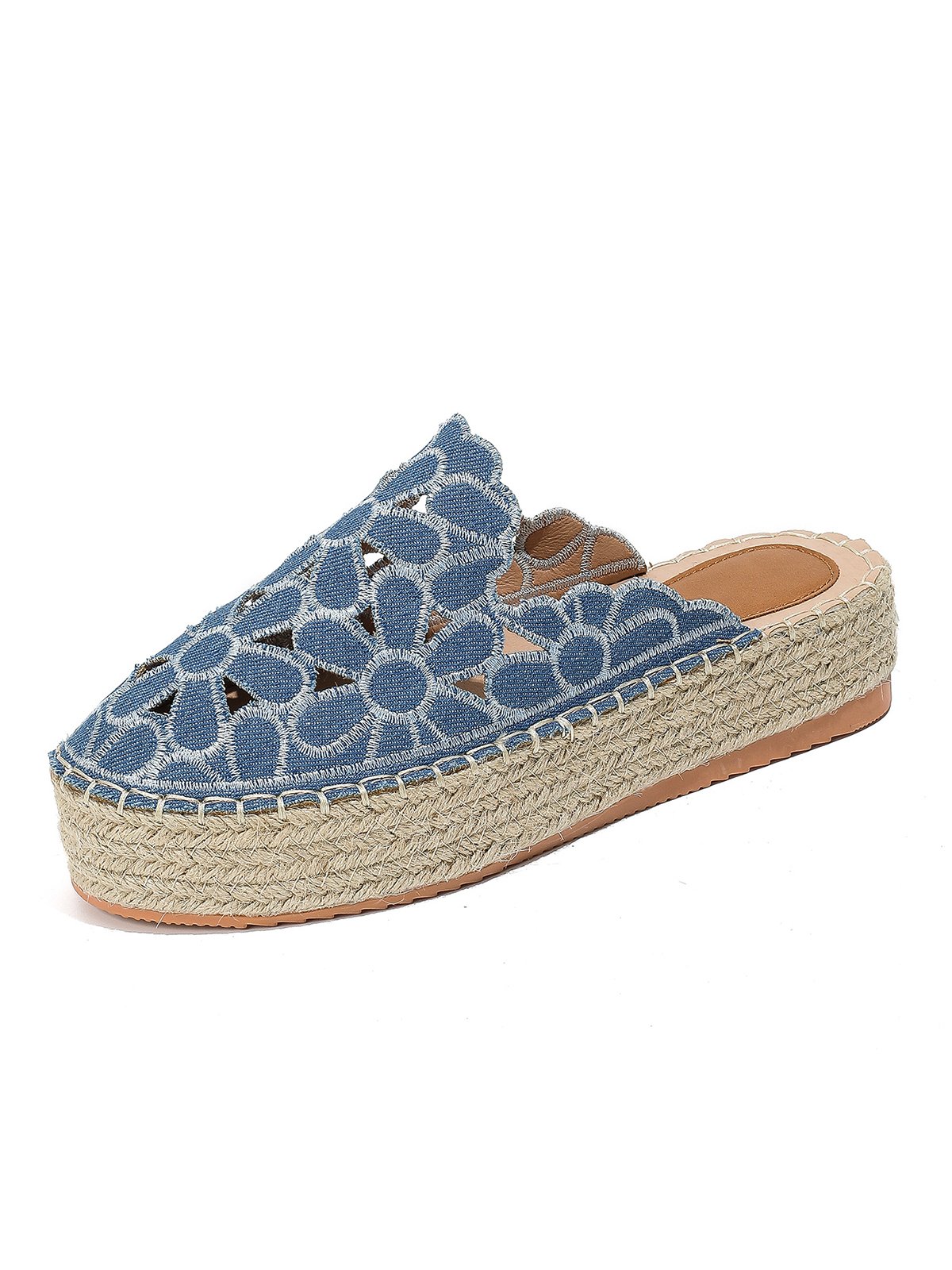 Ausgehöhlt Blumenstickerei Plateau Espadrille Maultiere