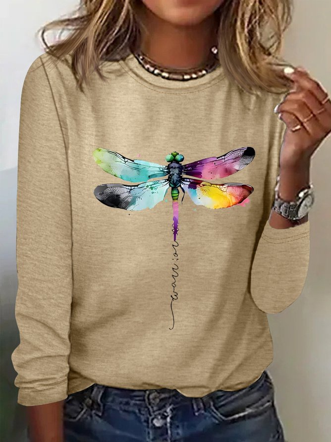 Weit Libelle Rundhals Lässig T-Shirt