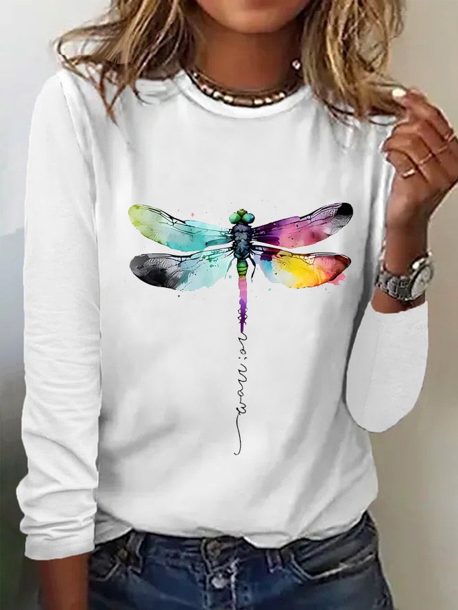 Weit Libelle Rundhals Lässig T-Shirt