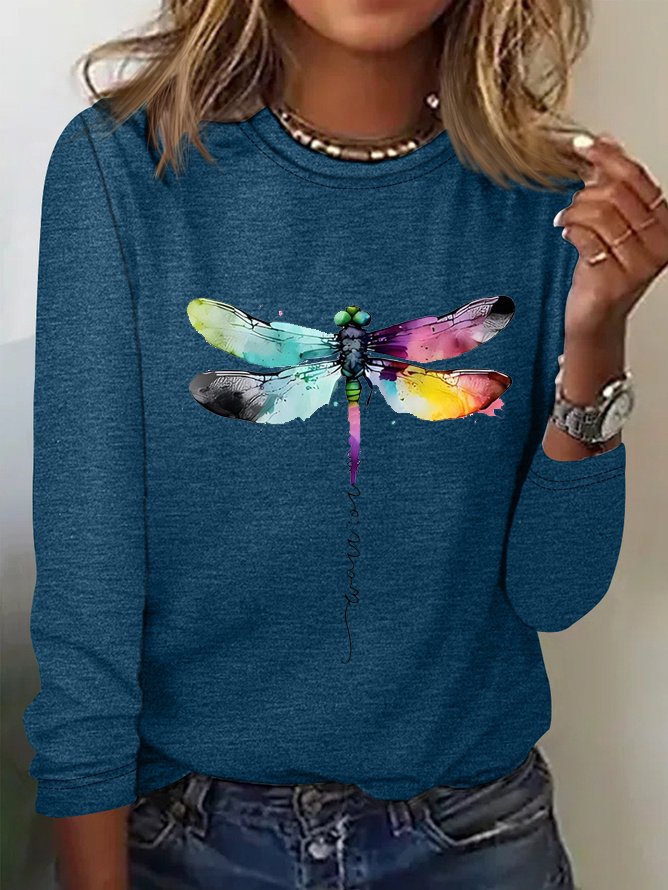 Weit Libelle Rundhals Lässig T-Shirt