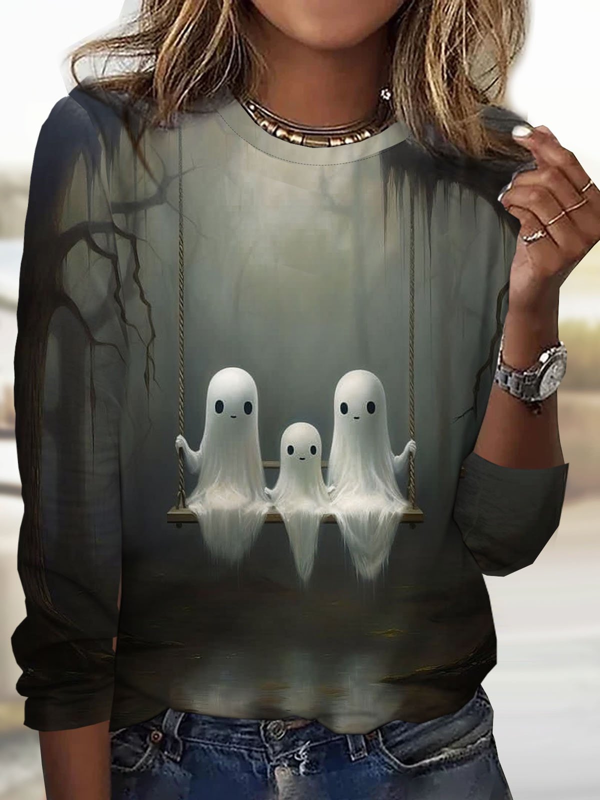 Halloween Rundhals Lässig T-Shirt