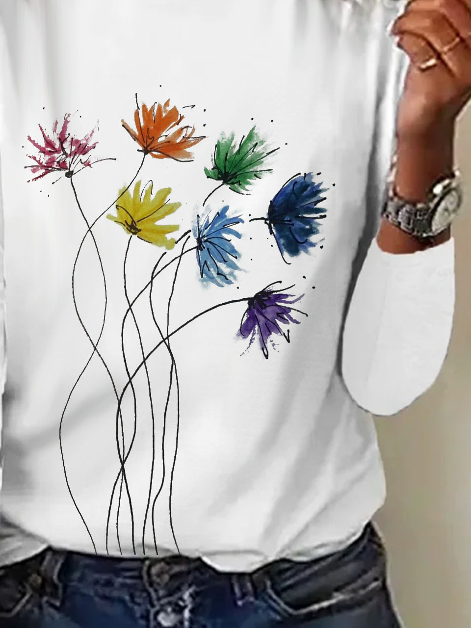 Blumenmuster Langarm Lässig T-Shirt