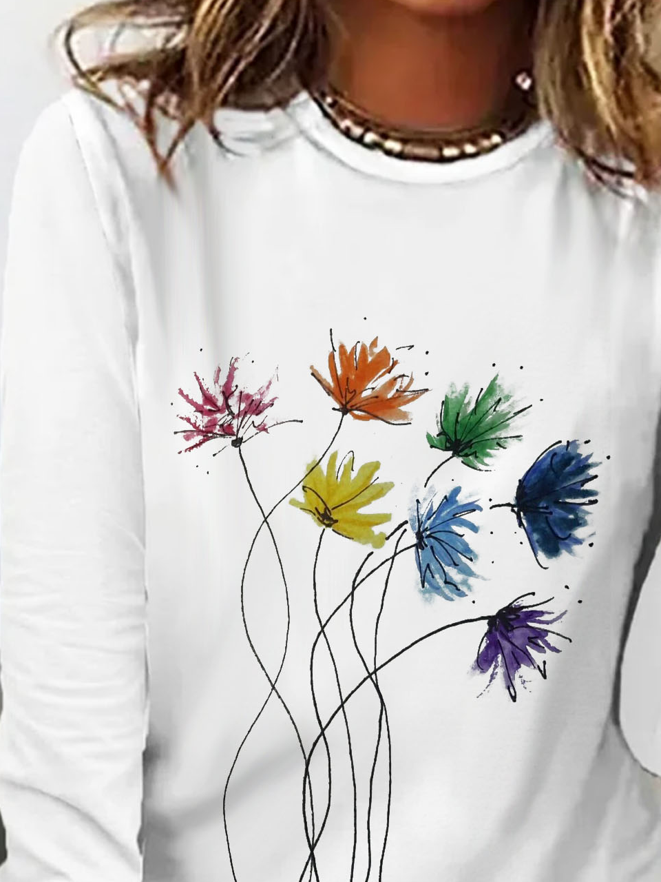 Blumenmuster Langarm Lässig T-Shirt