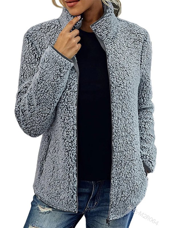 Schalkragen Lässig Fluff/Granular-Fleece-Stoff Teddy Jacke