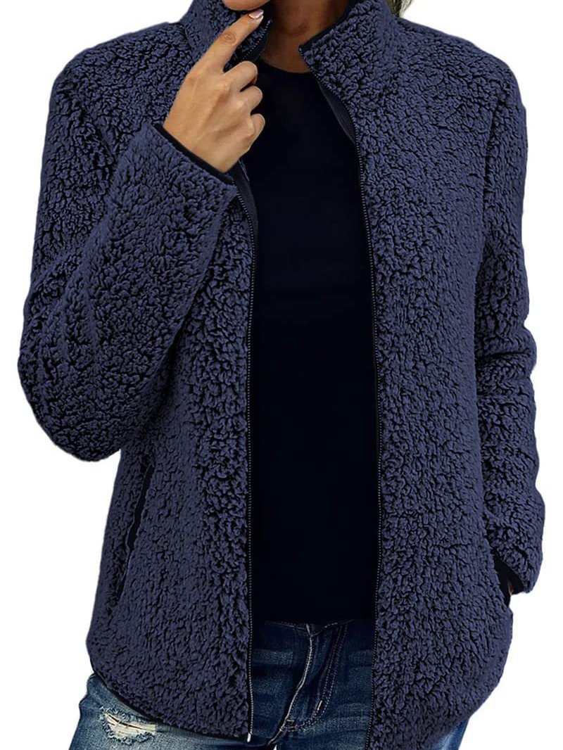 Schalkragen Lässig Fluff/Granular-Fleece-Stoff Teddy Jacke