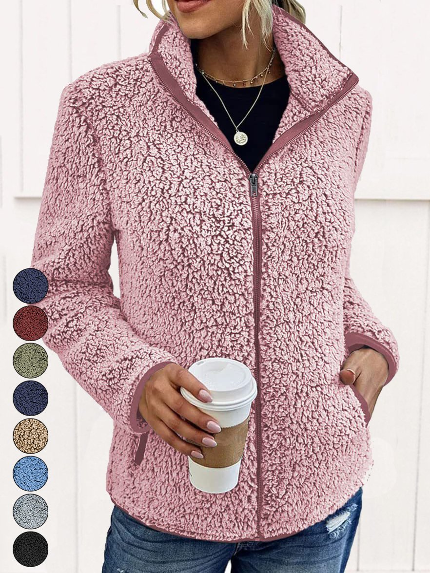 Schalkragen Lässig Fluff/Granular-Fleece-Stoff Teddy Jacke